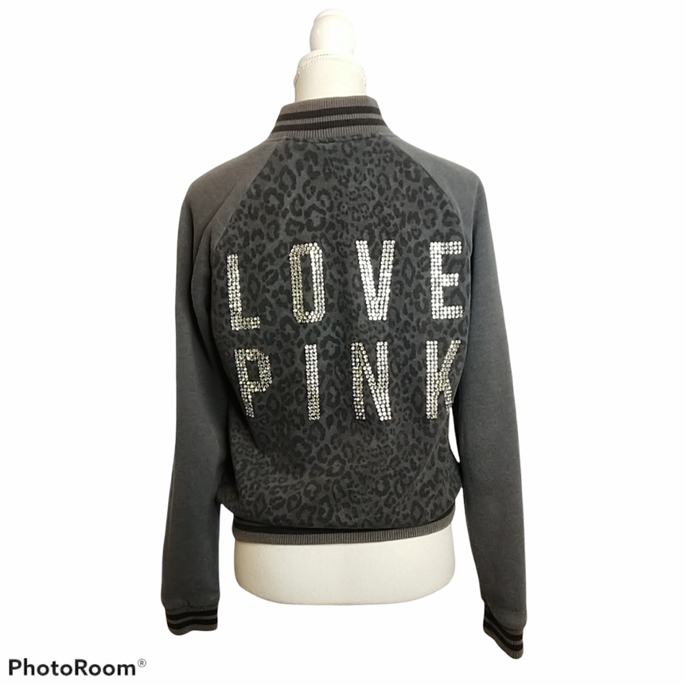 Limited Edition Victoria's Secret Hoodie Varsity Track Bling Jacket Gray